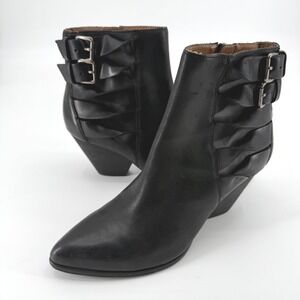 Frye Leather Buckle Ankle Boots Stacked Heel Size 10M Western Moto Chic Witchy